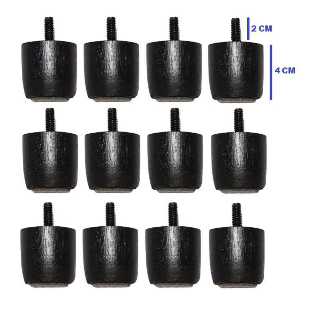 Kit 12 Pés Para Cama Box Baú Queen Ou King Jr Preto Altura 4cm Madeira Maciça