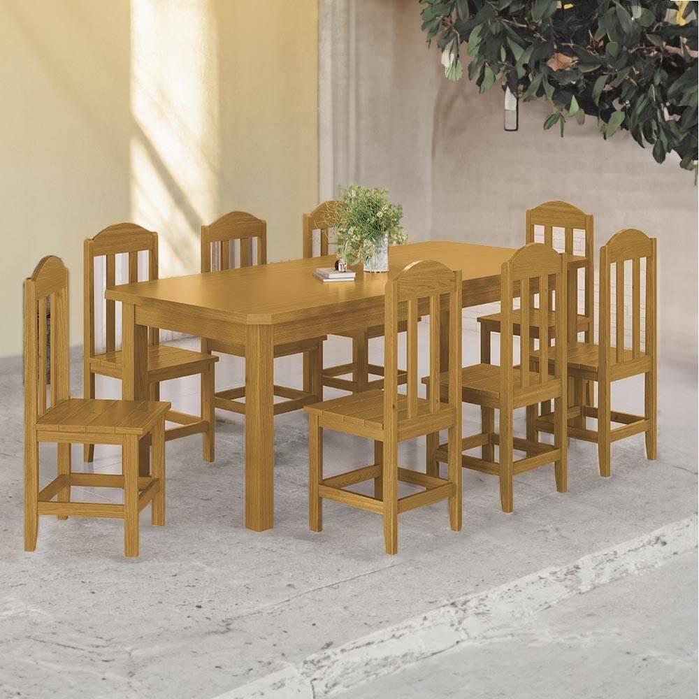 Mesa Com 8 Cadeiras Madeira Maciça 200cm Marrom Olivia Shop Jm