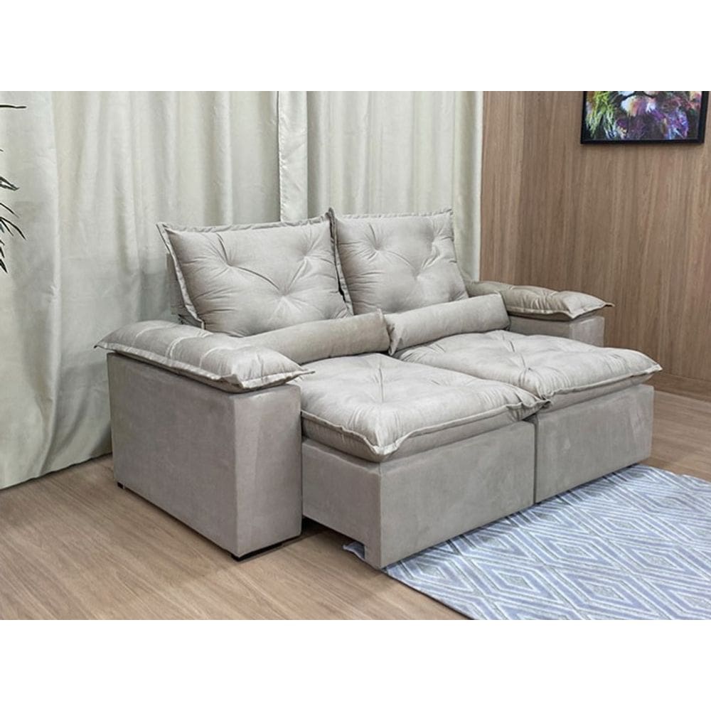 Sofá Retrátil e Reclinável 2,20m em Tecido Veludão C/ Pillow nos Braços Athenas