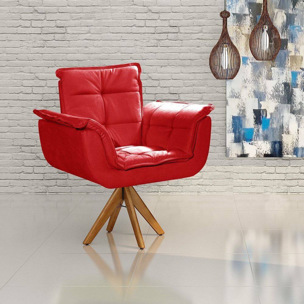 Poltrona Giratória de Madeira Bella Opala Decoração Sala Quarto Recepção Vermelho
