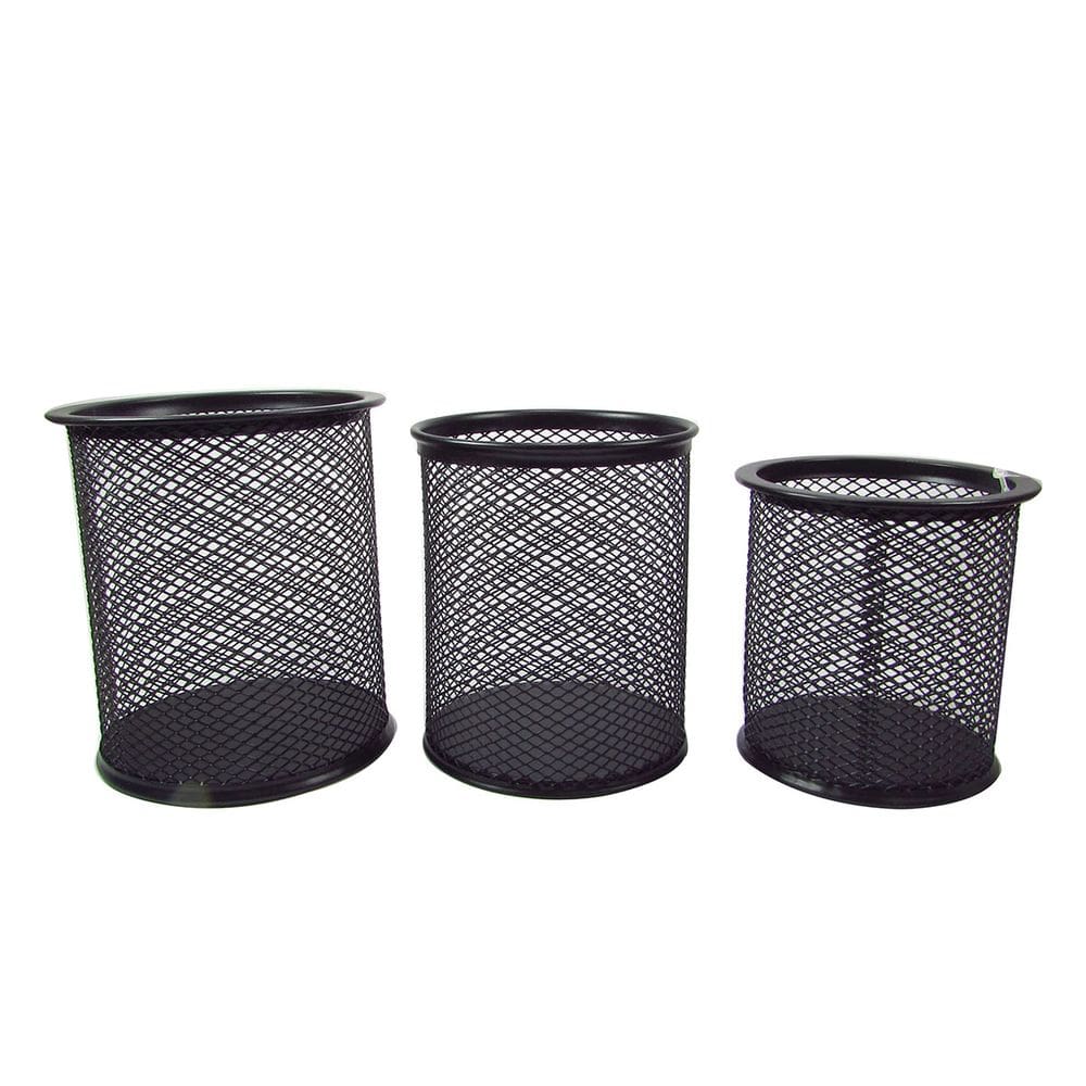 Kit 3 Organizadores Redondo Porta Lápis Caneta e Clips Em Metal