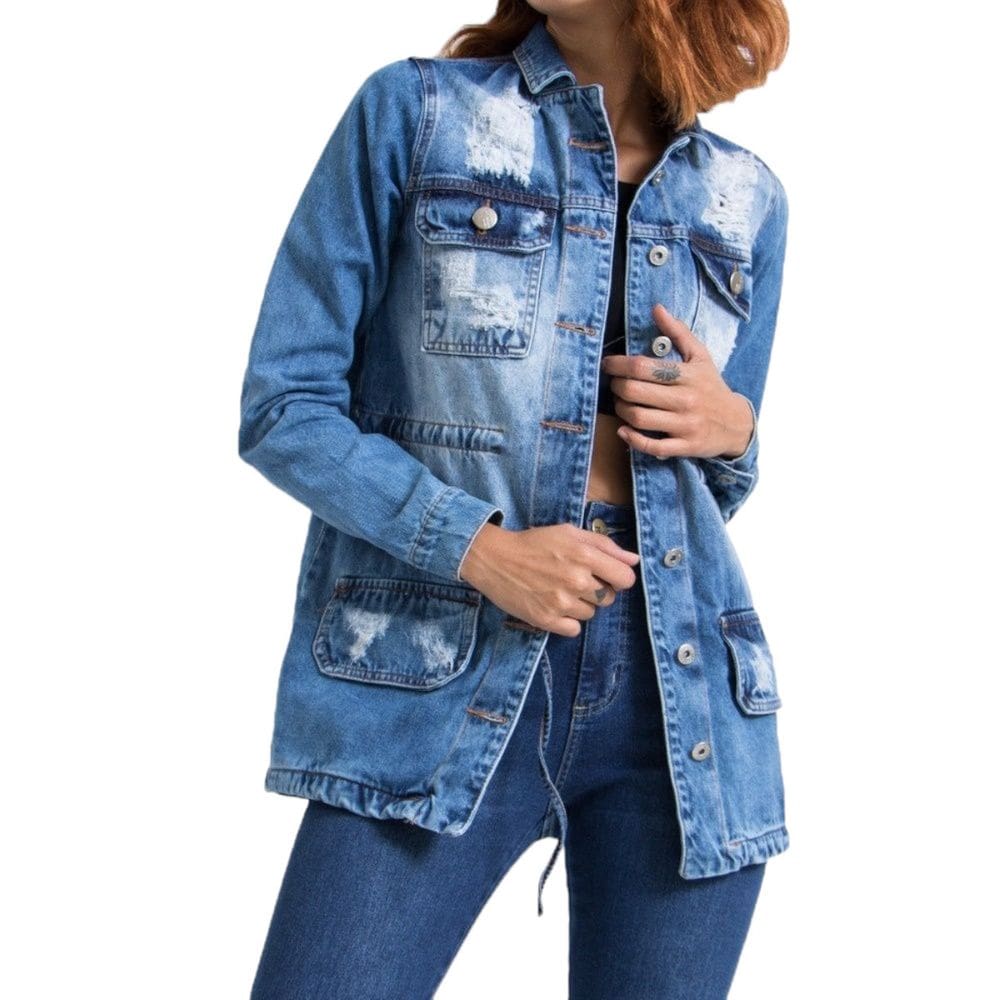 Jaqueta Parka Jeans Destroyed Lady Rock