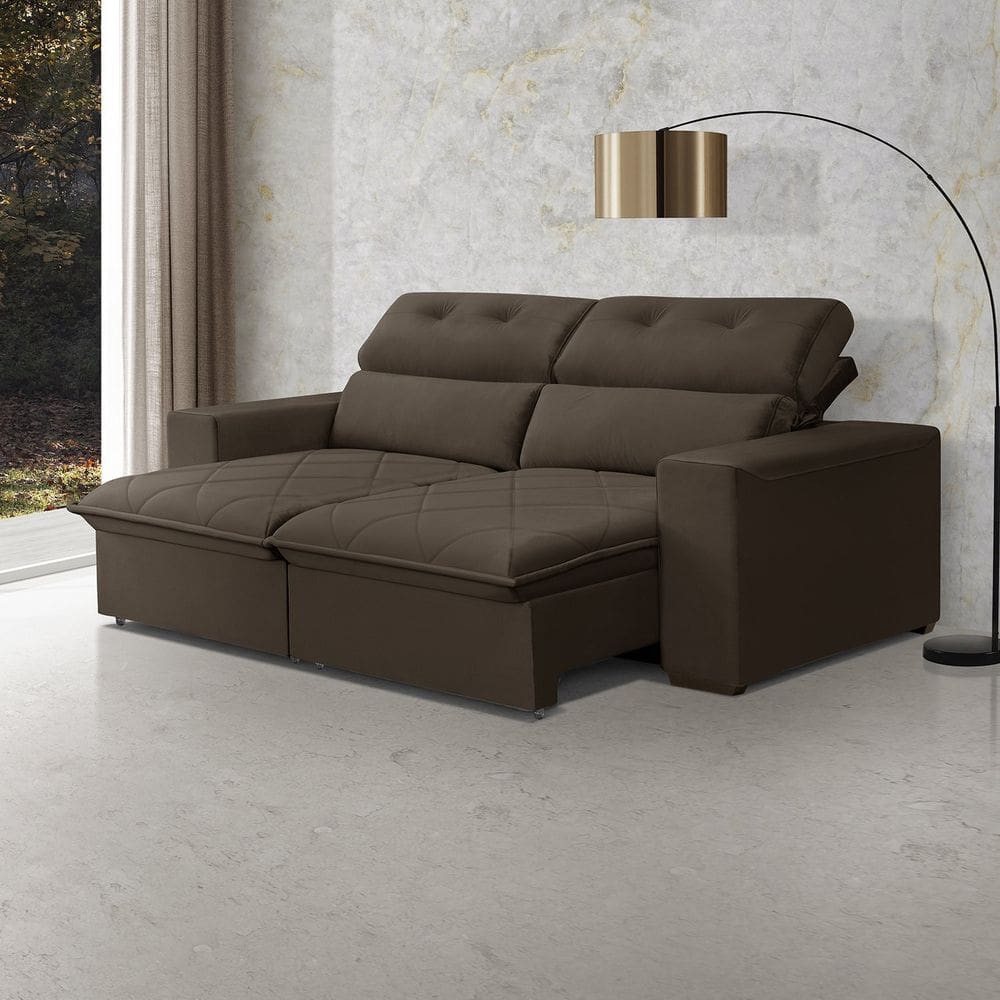Sofá Cama Retrátil Arizona para Sala de Estar 220 Cm 3 Lugares Linho Marrom