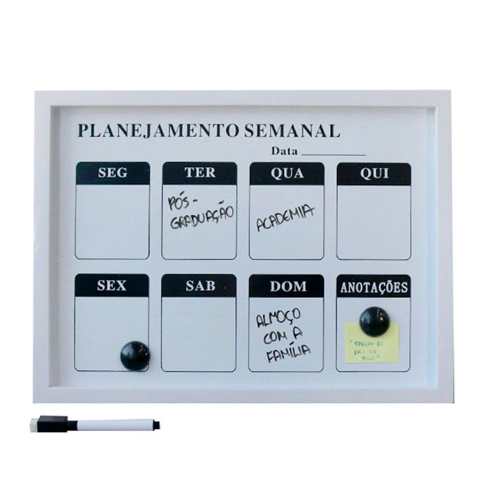 Lousa Magnética de Plástico Planejamento Semanal 30x40cm