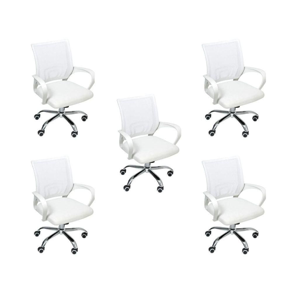Kit 5 Cadeiras De Escritório Begonia Tela Mesh Ergonômica Branco