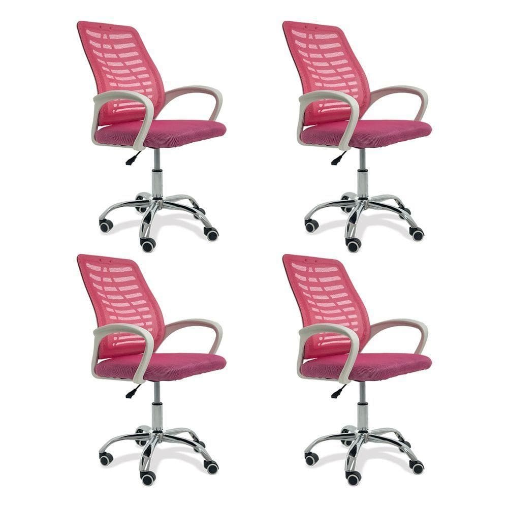 Kit 4 Cadeiras De Escritório Esteirinha Mesh Ergonômica Rosa