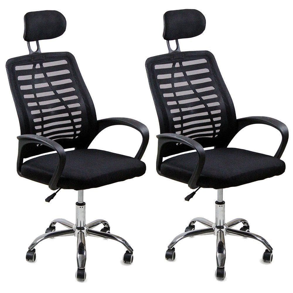 Kit 2 Cadeiras Escritório Diretor Tela Mesh Encosto De Cabeça Preto
