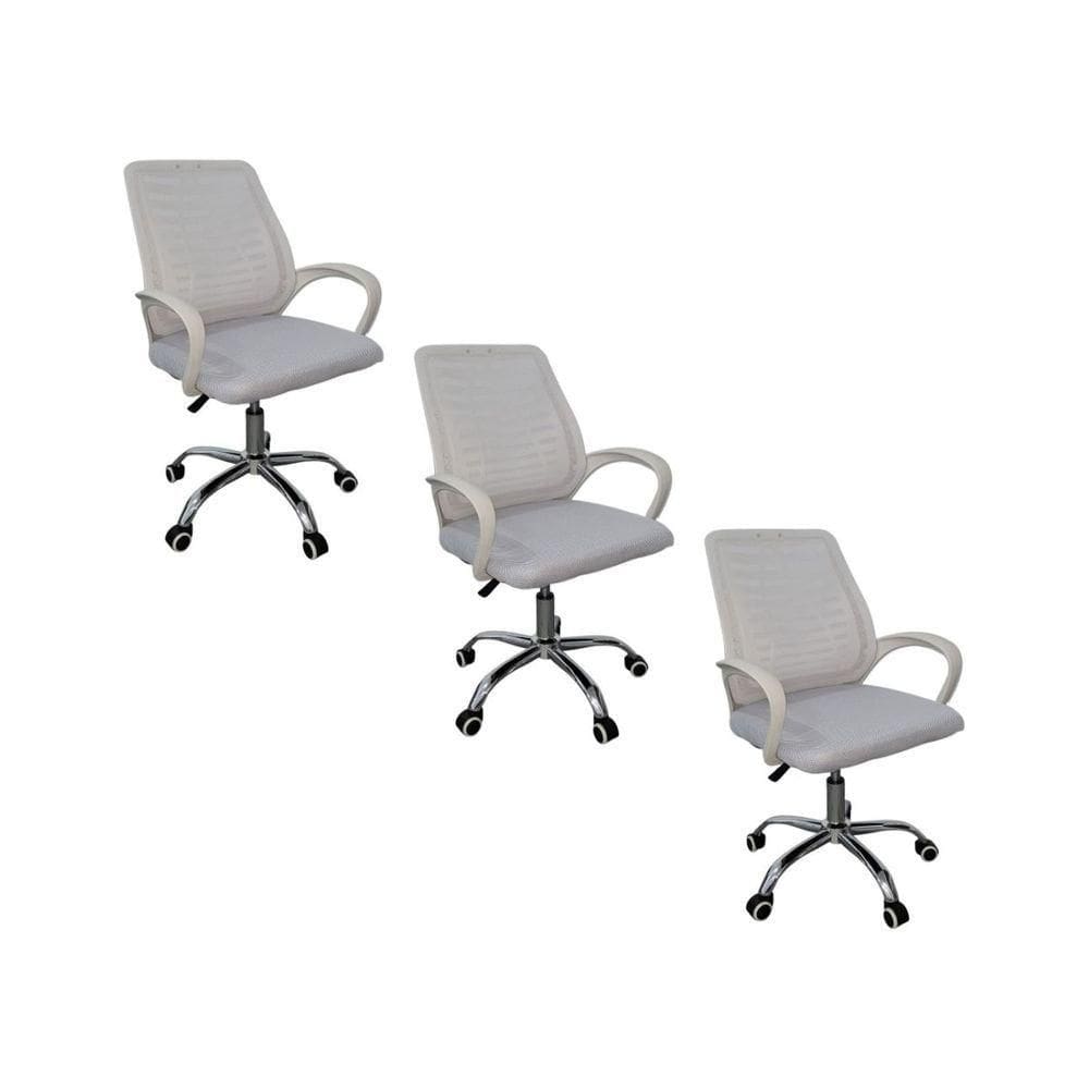 Kit 3 Cadeiras De Escritório Esteirinha Mesh Ergonômica Branco