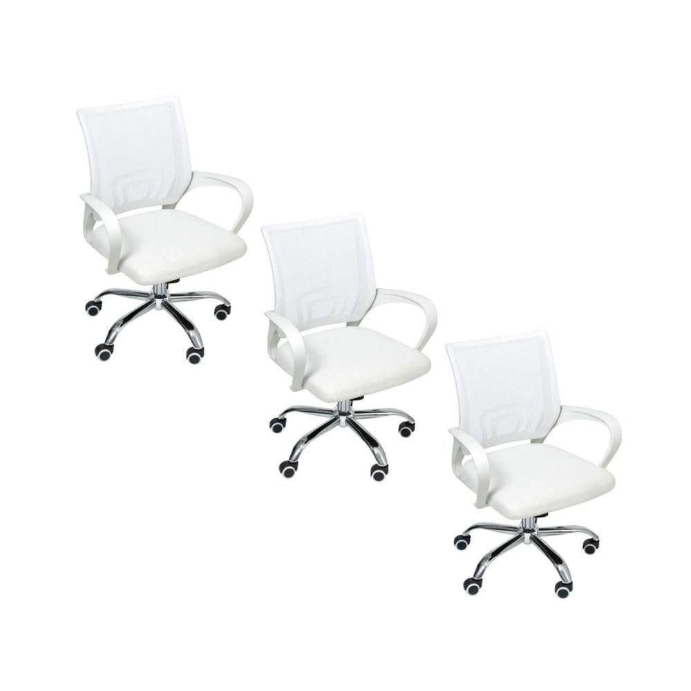 Kit 3 Cadeiras De Escritório Begonia Tela Mesh Ergonômico Branco