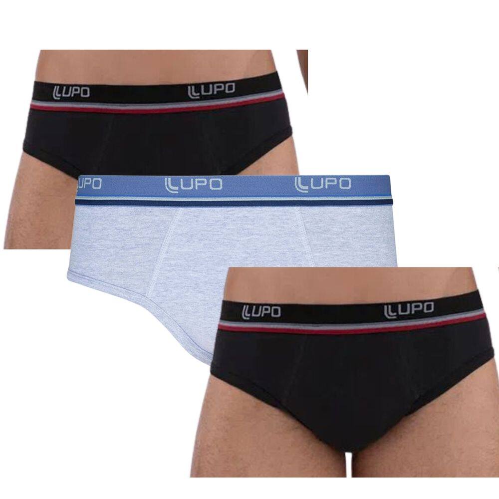 Kit com 3 Cuecas Slip Adulto Algodão e Elastano Lupo - Conforto Diário