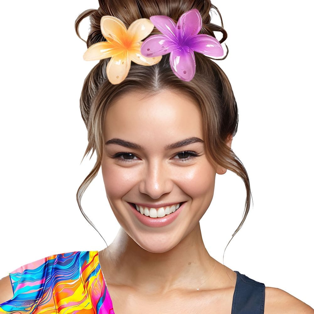 Kit Presilha de Flor para Cabelo Flower Clip Moda Blogueira Praia 2 Cores + 1 Lenço Cetim Multiuso