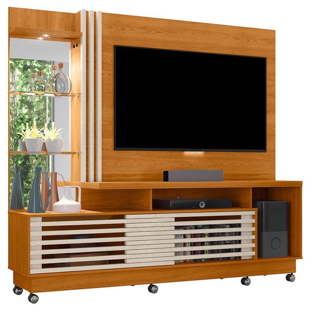 Estante Home Theater Frizz Plus com Rodízios Cinamomo Off White - Madetec