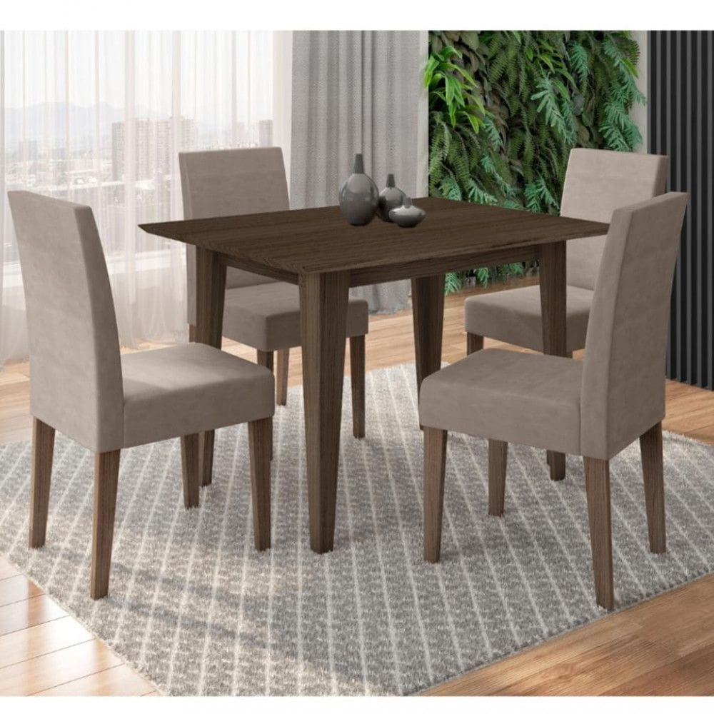 Conjunto Sala de Jantar Mesa 120cm Kate 4 Cadeiras Josi Poliman