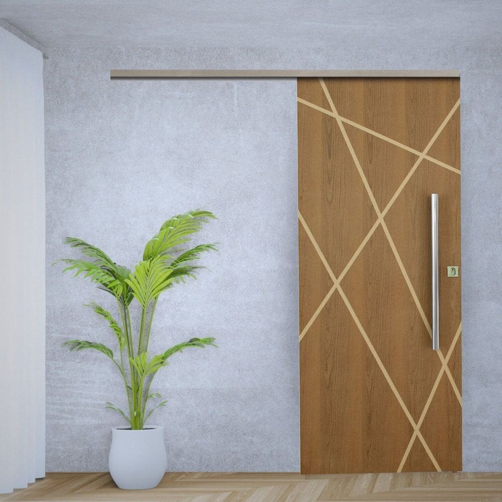 Porta de Correr Padrão Imbuia Agatha Trilho Vision Puxador Tubolar 800 Mm 110 X 210 Direito Natural