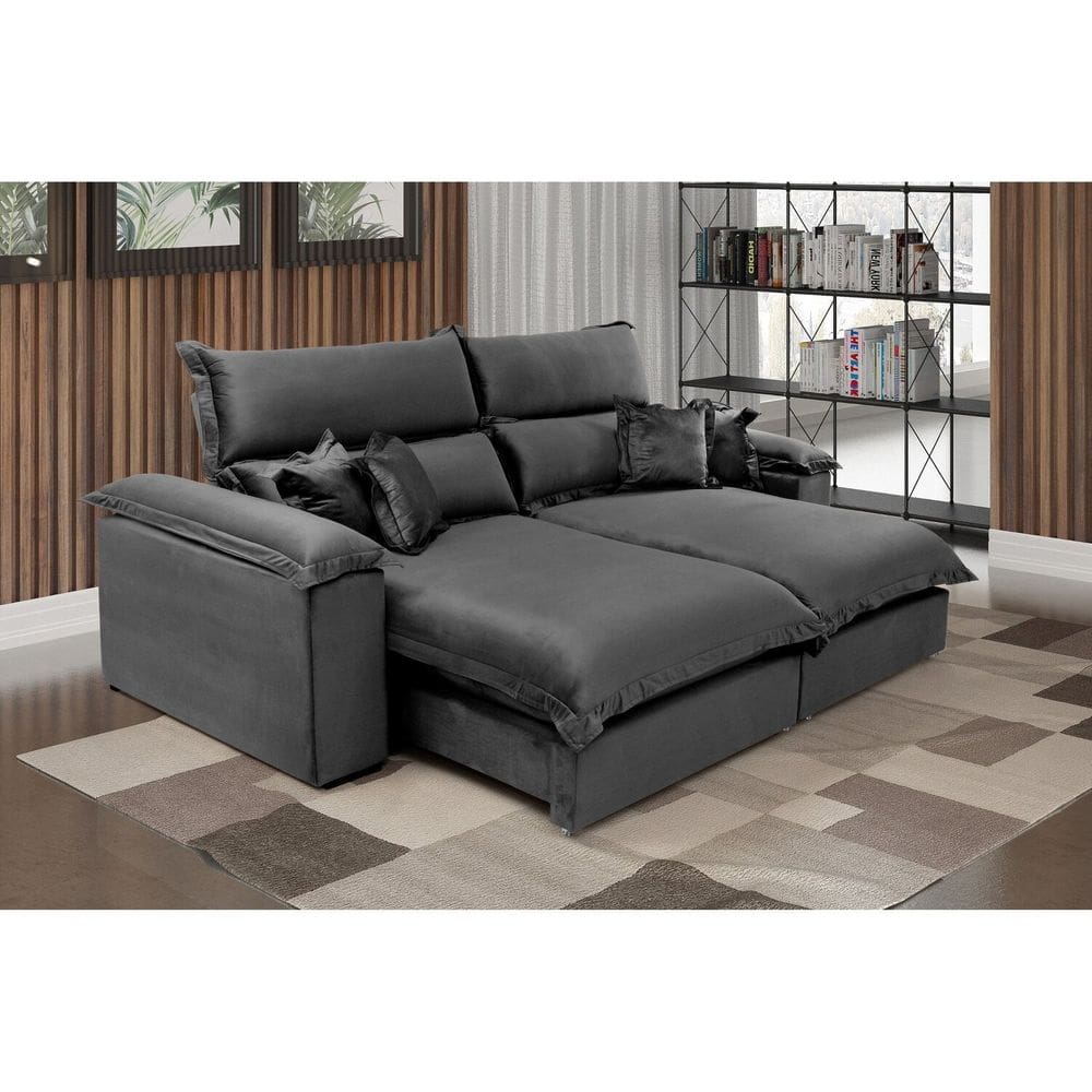 Sofá Retrátil e Reclinável 3 Lugares Lírio Suede Cinza