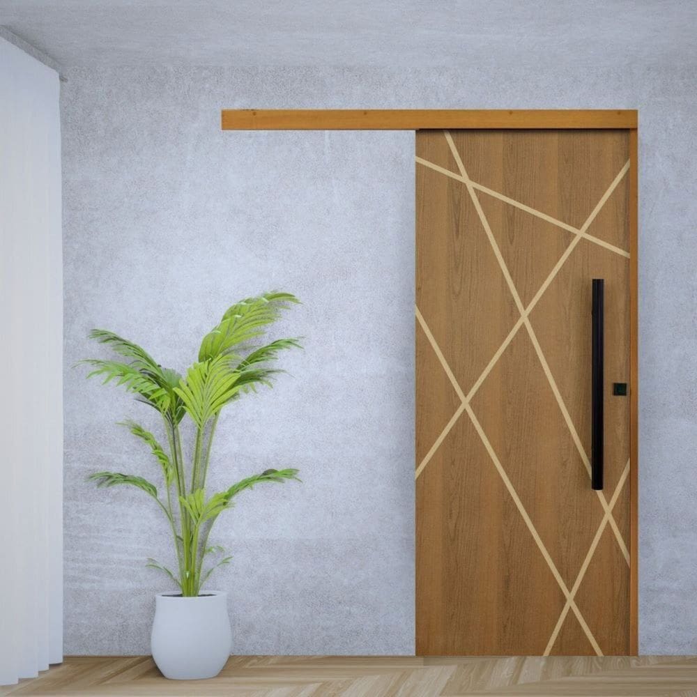 Porta de Correr Padrão Imbuia Agatha Trilho Embutir Puxador Tubolar 800 Mm 92 X 210 Direito Natural