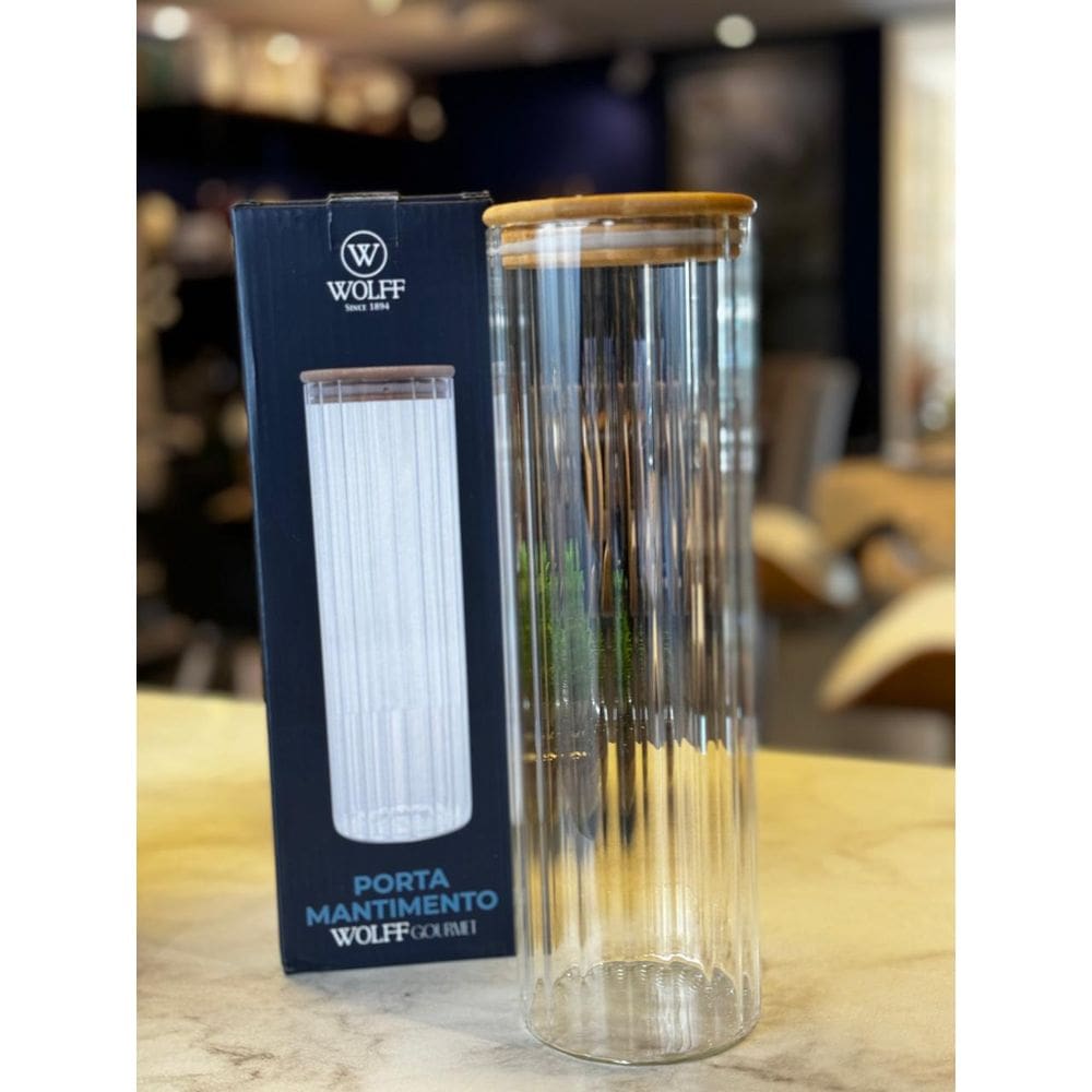 Pote De Vidro Com Tampa De Bambu 1,3L