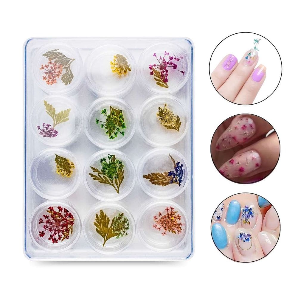 Kit 12 Flores Folhas Secas Encapsulamento Decoração Unhas