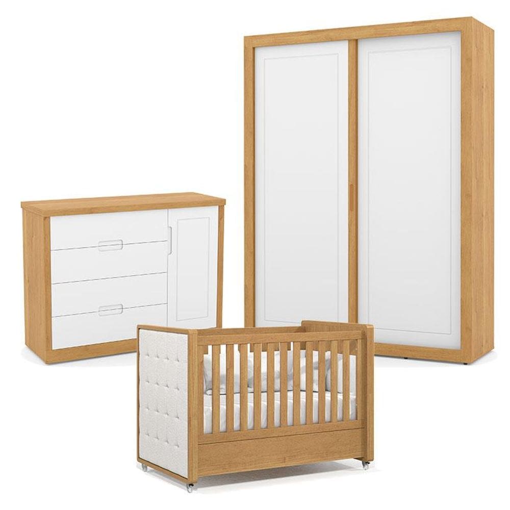 Quarto de Bebe 2 Portas Tutto New Freijó com Capitonê New Boucle - Matic