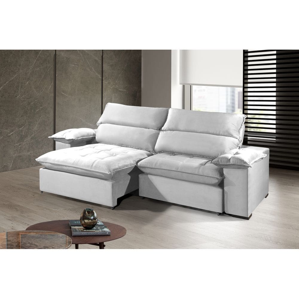 Sofá Retrátil e Reclinável 2.90m ESTILO ESTOFADOS - OSLO com SoftGel D33 Velusoft "Prata"