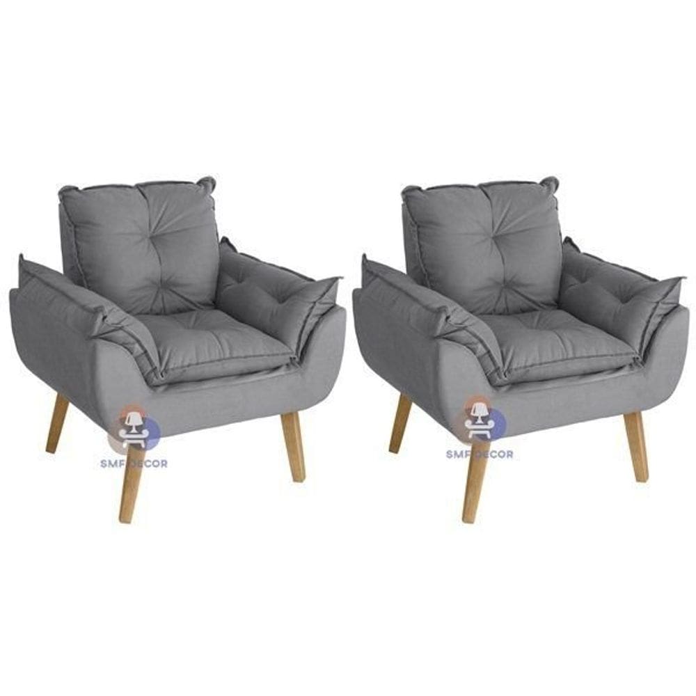 Kit 02 Poltrona/Cadeira Decorativa Glamour Com Pés Quadrado