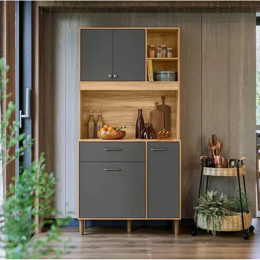 Armário Para Cozinha 4 Portas 1 Gaveta 90 cm Freijó Cinza Erva Doce Nicioli