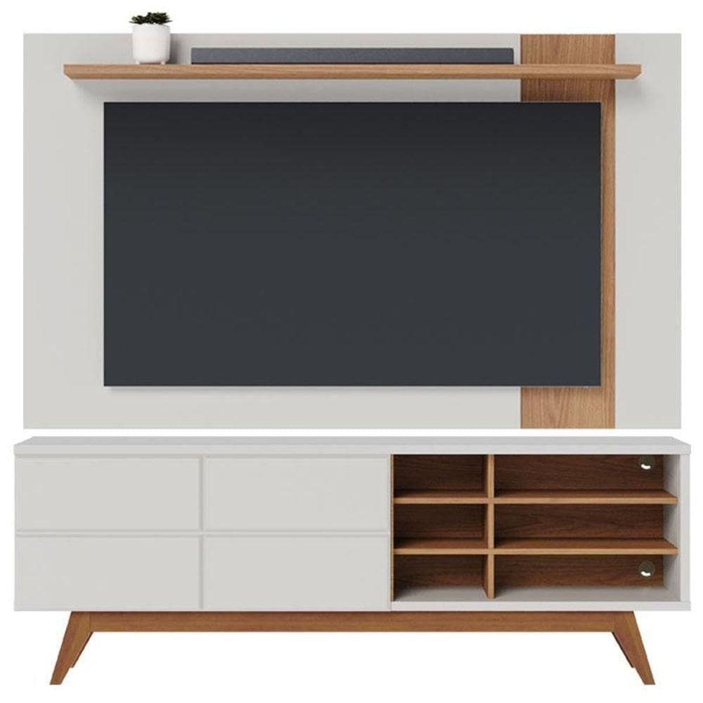 Rack Bancada Noronha 1.8 Com Painel Para Tv Suspenso Extensivo Leme Off White Matte Freijó - Colibri