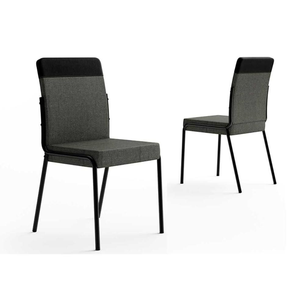 Cadeira de Cozinha Duo 1739 Aço Kit 2 Uni Preto/Linho Grafite/Courino Preto - Carraro