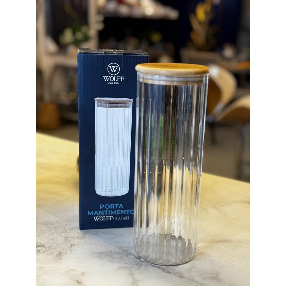 Pote De Vidro Com Tampa De Bambu 1,1L