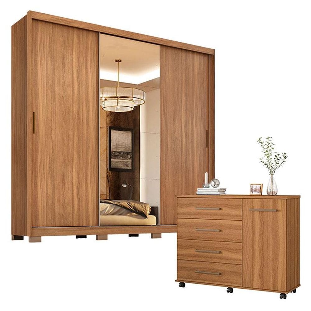 Cômoda Flora e Guarda Roupa Dalila 32415PE Amendola Off White Flex com Pés - Demóbile