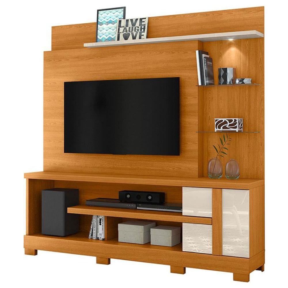 Estante Home Theater Alan com Pés Cinamomo Off White - Madetec