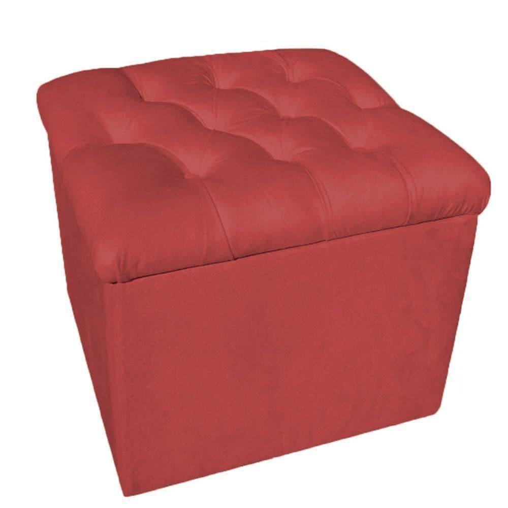 Puff Baú Decorativo 51x51 Suede Vermelho - Majú Decor
