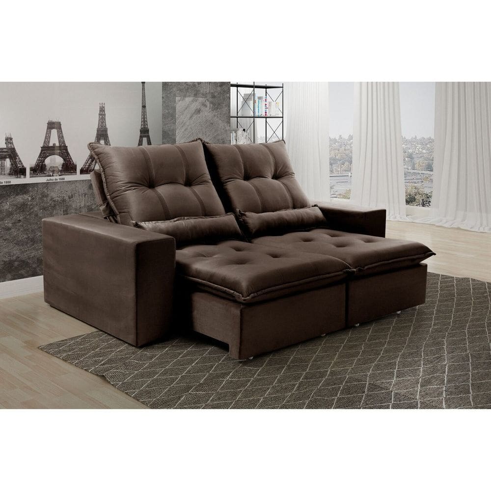 Sofá Retrátil e Reclinável 3 Lugares Platina Suede Marrom