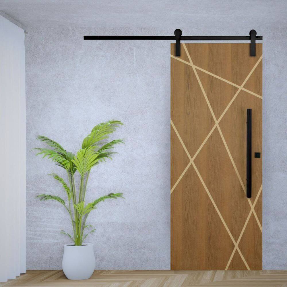 Porta de Correr Padrão Imbuia Agatha Trilho Soft Puxador Tubolar 800 Mm 110 X 210 Direito Natural