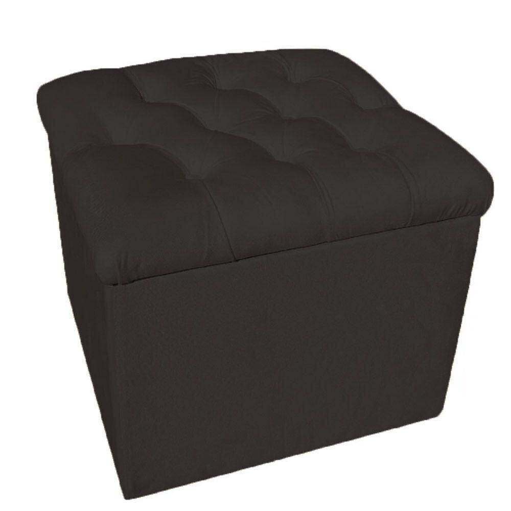 Puff Baú Decorativo 51x51 Suede Preto - Majú Decor