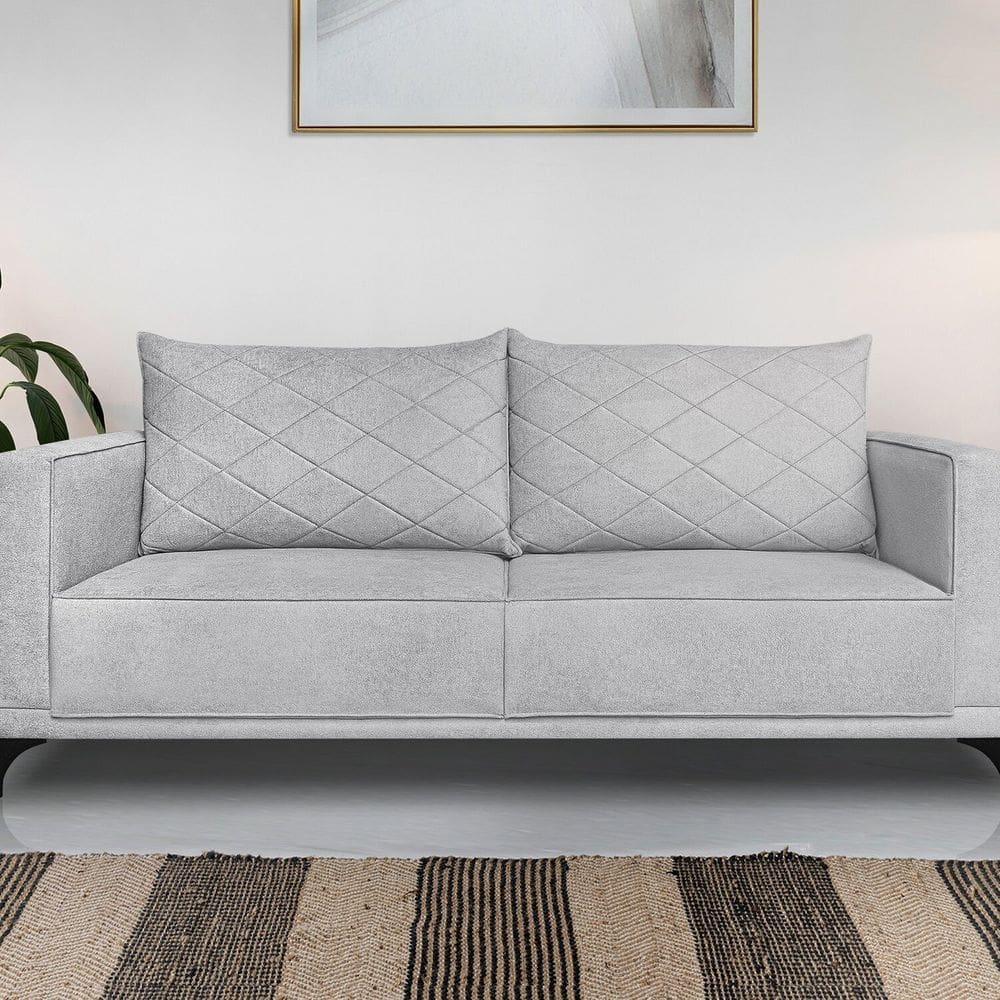Sofá Eliot 3 Lugares 220 Cm Linho Boucle Cinza