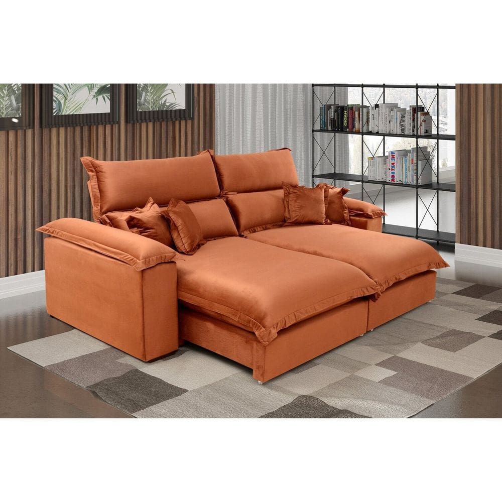Sofá Retrátil e Reclinável 4 Lugares Lírio Suede Terracota