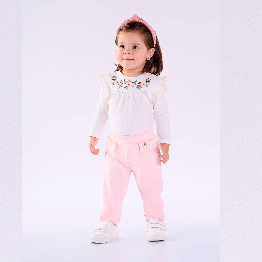 Body Manga Longa Cotton Com Bordado Kiki Xodó Ref:1650046 P/G
