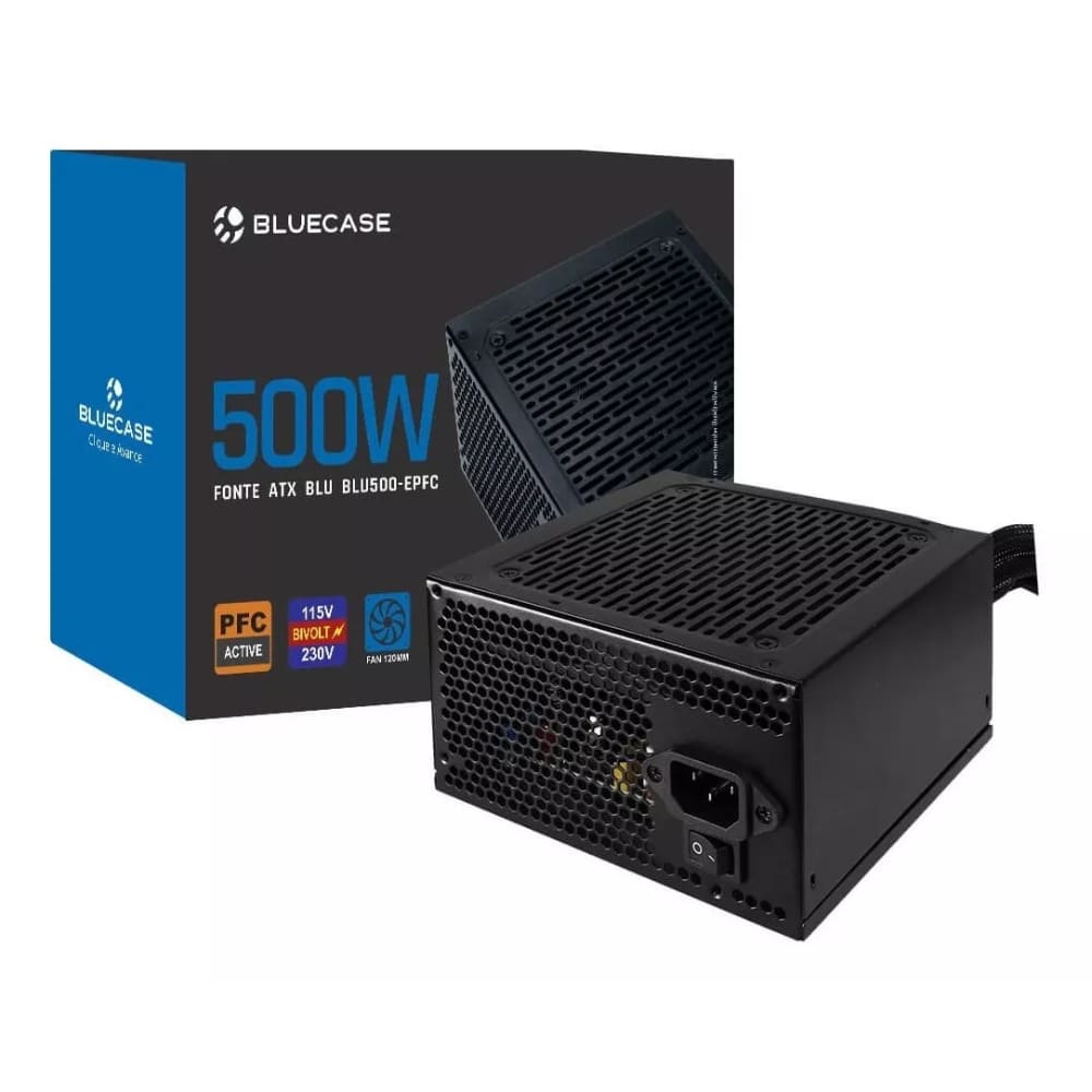 Fonte 500w ATX 80 plus Bronze BlueCase PFC Ativo BLU500R-B