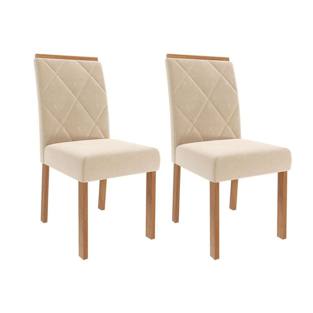 Cadeira de Cozinha Fernanda Wood Kit 2 Un Madeirado/Suede Nude Bege - Cimol