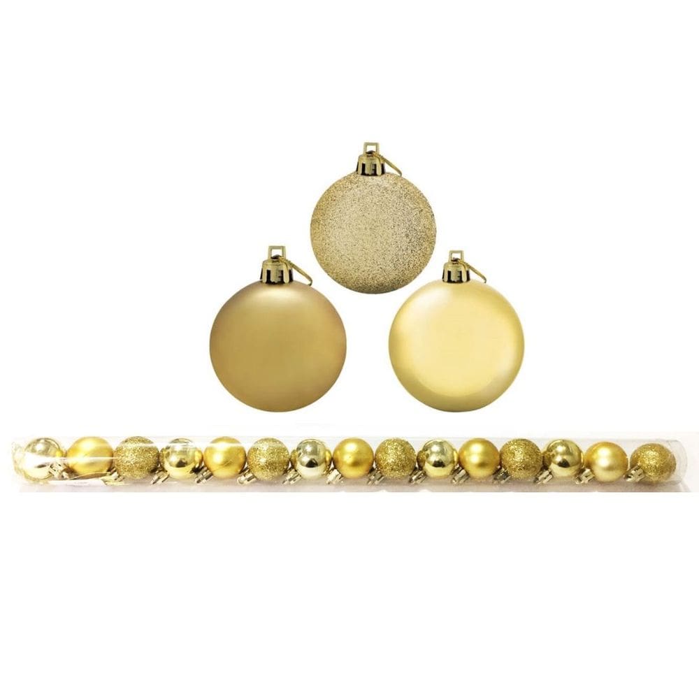 Kit 15 Bolas De Natal Glitter, Lisa e Fosca Dourada 4cm - Master Christmas