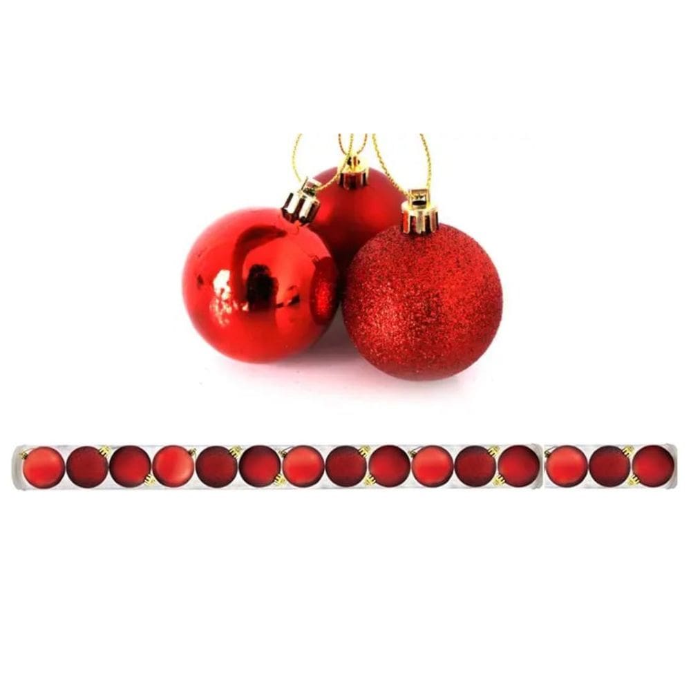 Kit 15 Bolas De Natal Glitter, Lisa e Fosca Vermelha 4cm - Master Christmas