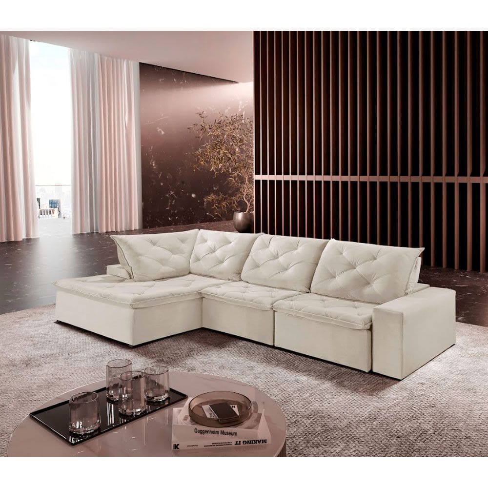 Sofá Hércules Linho 2 Módulos 90cm B25cm+Chaise 130cm Meu Sofá Online