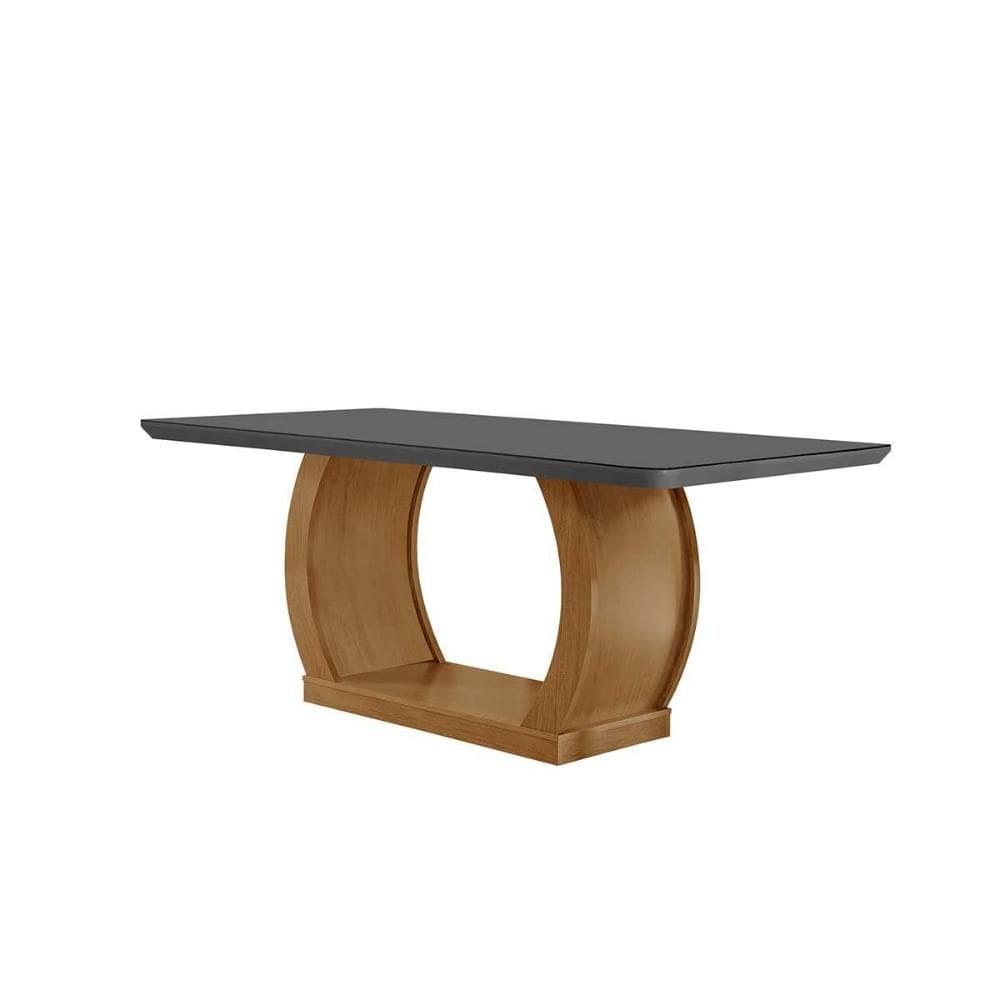 Mesa para Cozinha Jade c/Tampo Madeirado Vidro Canto Reto 180x90cm Imbuia/Grafite - Rufato