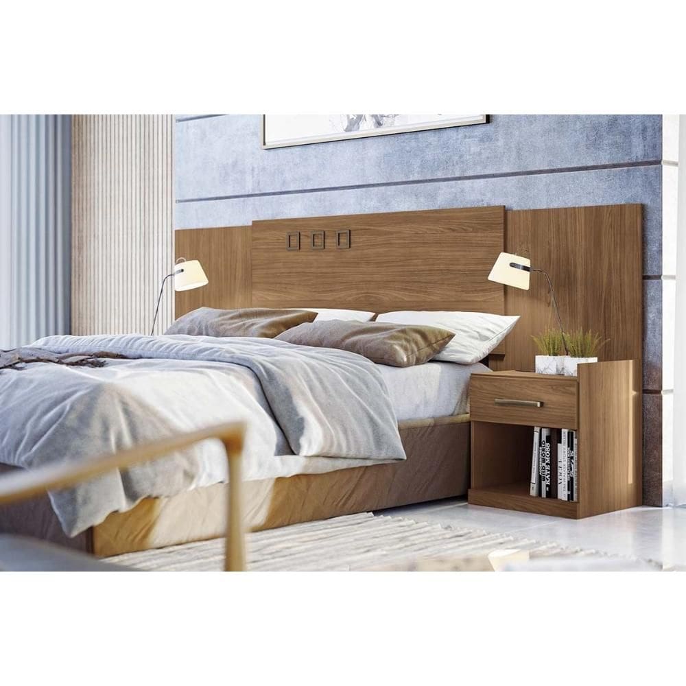 Painel Cama Box Madeirado Cor Jatoba Casal c/ Gavetas Plus Jatoba - Santos Andirá