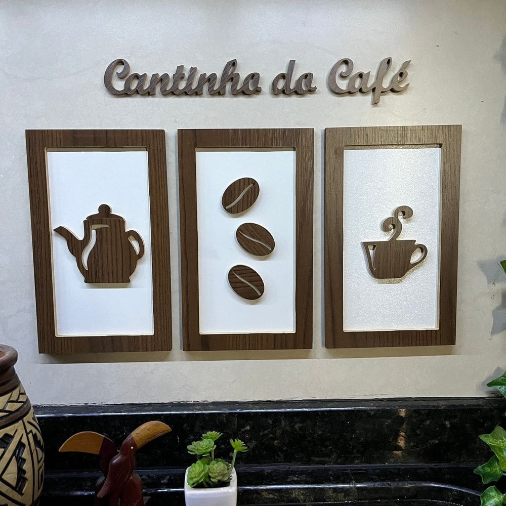 3 Quadros Cantinho do Café marrom decoração + Frase 3C1525F