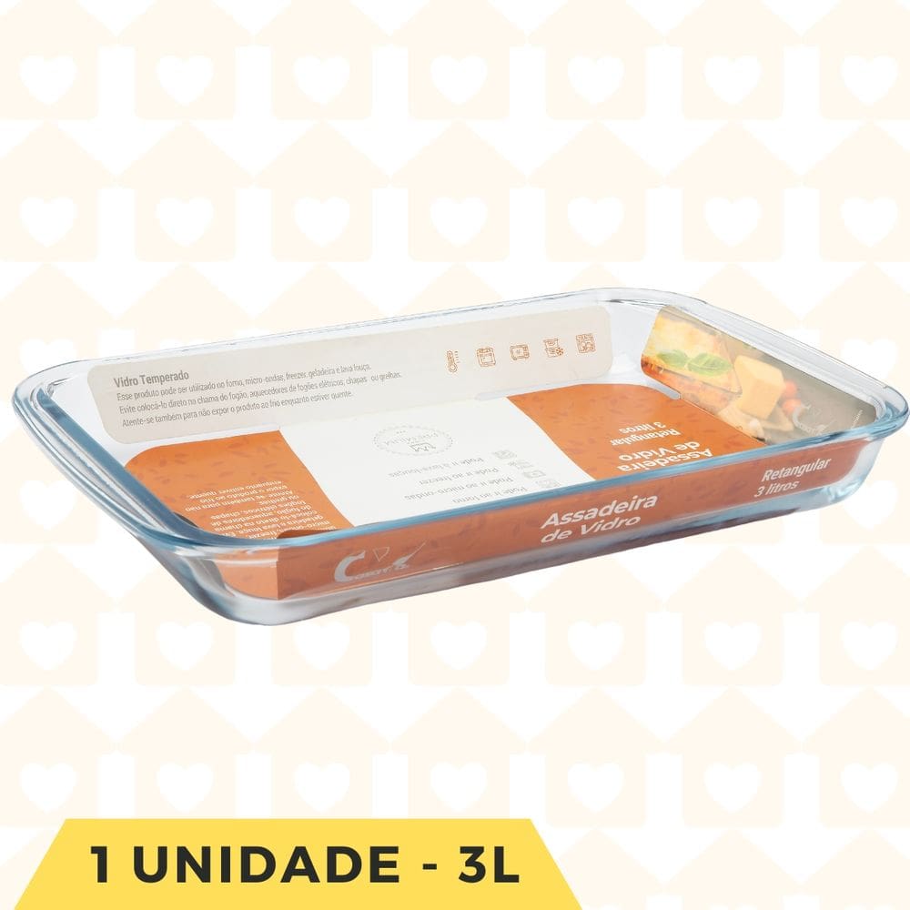 Conj. 1 Forma Vidro Grande 3L Retangular Saladeira Assados