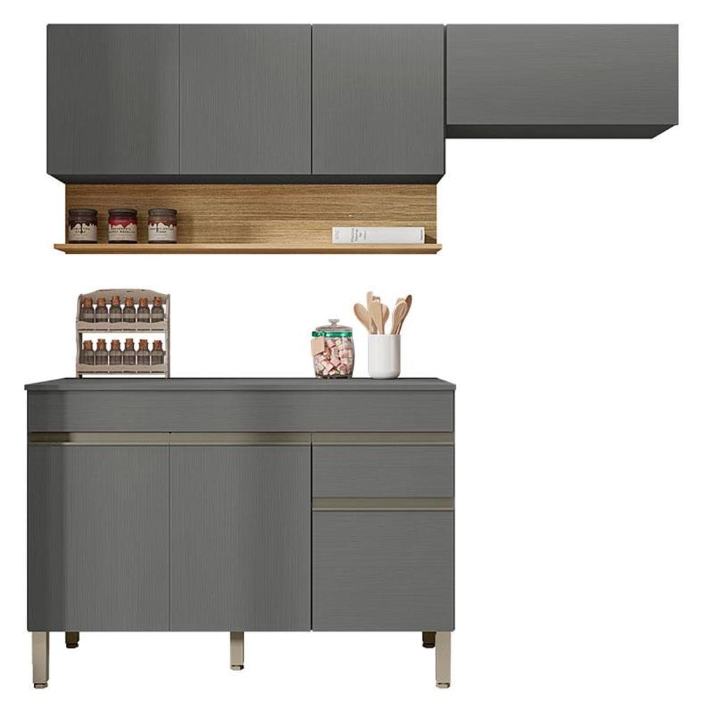 Cozinha Modulada Line Composição 5 Gris Freijó - Kits Paraná