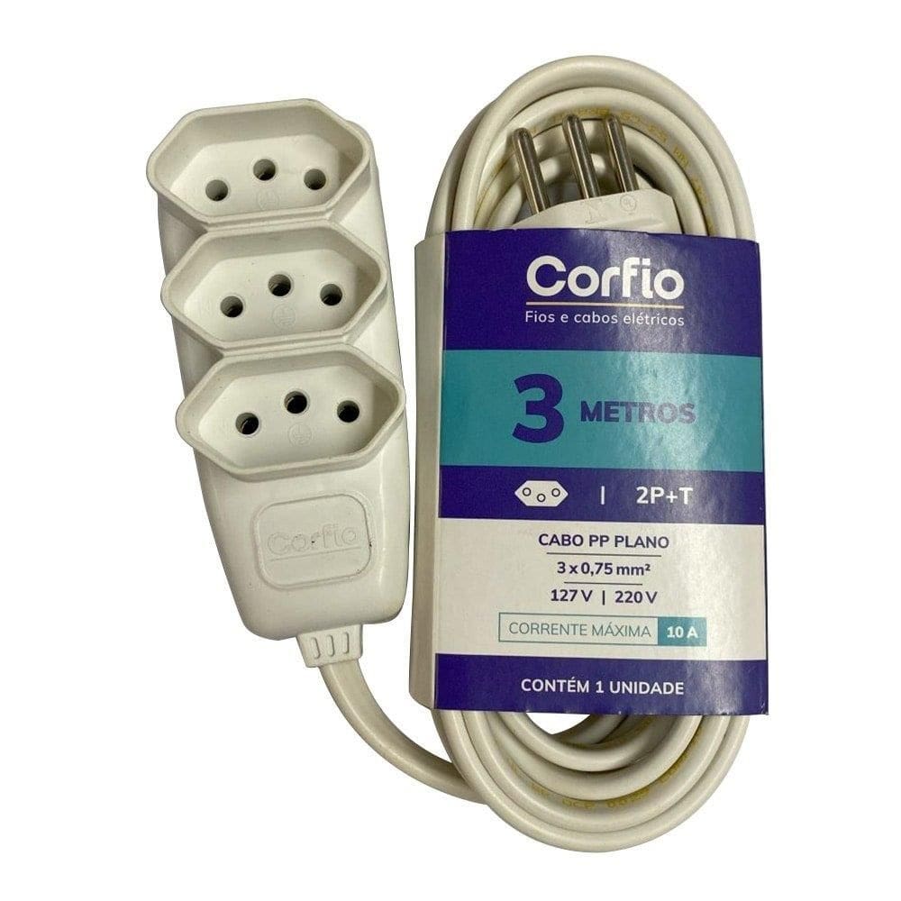 Extensão Corfihome Corfio 2P+T 10A Branco 3 Tomadas 3m