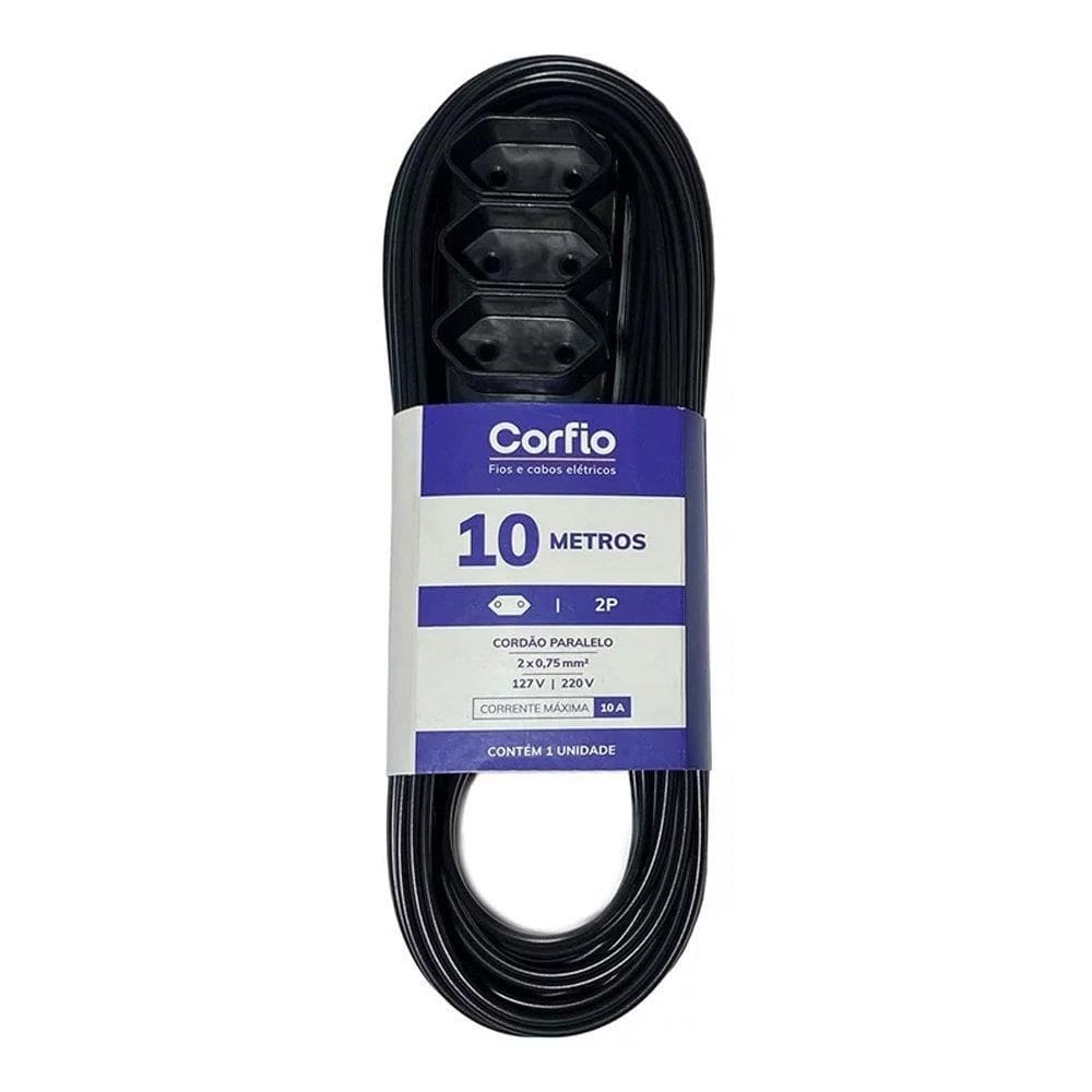 Extensão Corfihome Corfio 2P 10A Preto 3 tomadas 10m